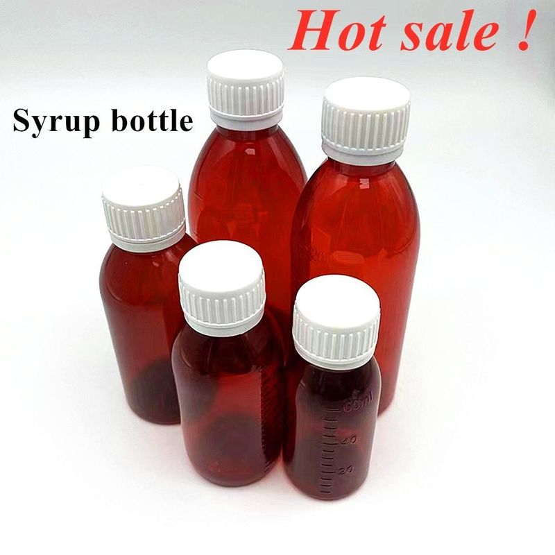 100 میلی لیتر 120 میلی لیتر 150 میلی لیتر DIN28 پلاستیک PET قهوه ای بطری مایع خوراکی آبنبات داروی سیب سرفه بطری برای کاپ Ropp