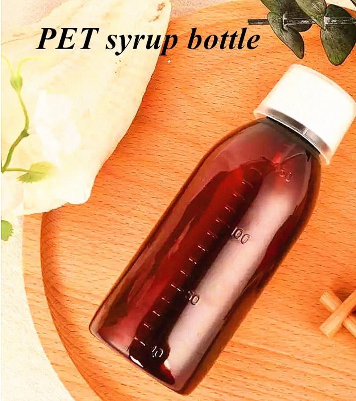 100 میلی لیتر 250 میلی لیتر داروی مایع آبنبات بطری سیروپ سرفه PET با فنجان اندازه گیری بطری سیروپ سرفه پلاستیکی