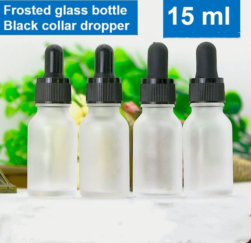بطری 5 میلی لیتر 10 میلی لیتر 15 میلی لیتر 20 میلی لیتر 30 میلی لیتر 50 میلی لیتر دور و خالی روغن ضروری بطری شیشه ای سفید یخ زده با پیپیت شیشه ای