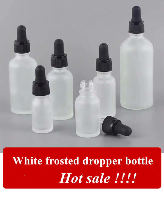20ml 30ml 50ml 2oz لوازم آرایشی مراقبت شخصی چشم روغن ضروری شیشه ای سفید یخ زده بطری قطره دار با کاپ قطره دار