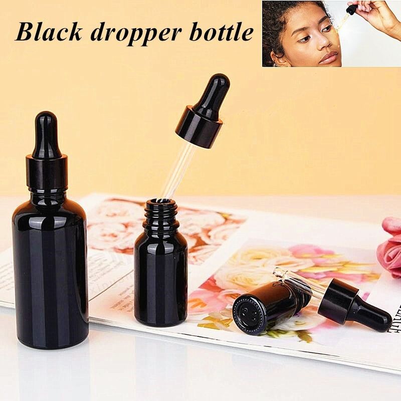 بطری های قطره ای شیشه ای سیاه درخشان 30 میلی لیتر 10 میلی لیتر 15 میلی لیتر 20 میلی لیتر 50 میلی لیتر بطری قطره ای شیشه ای خالی روغن ضروری