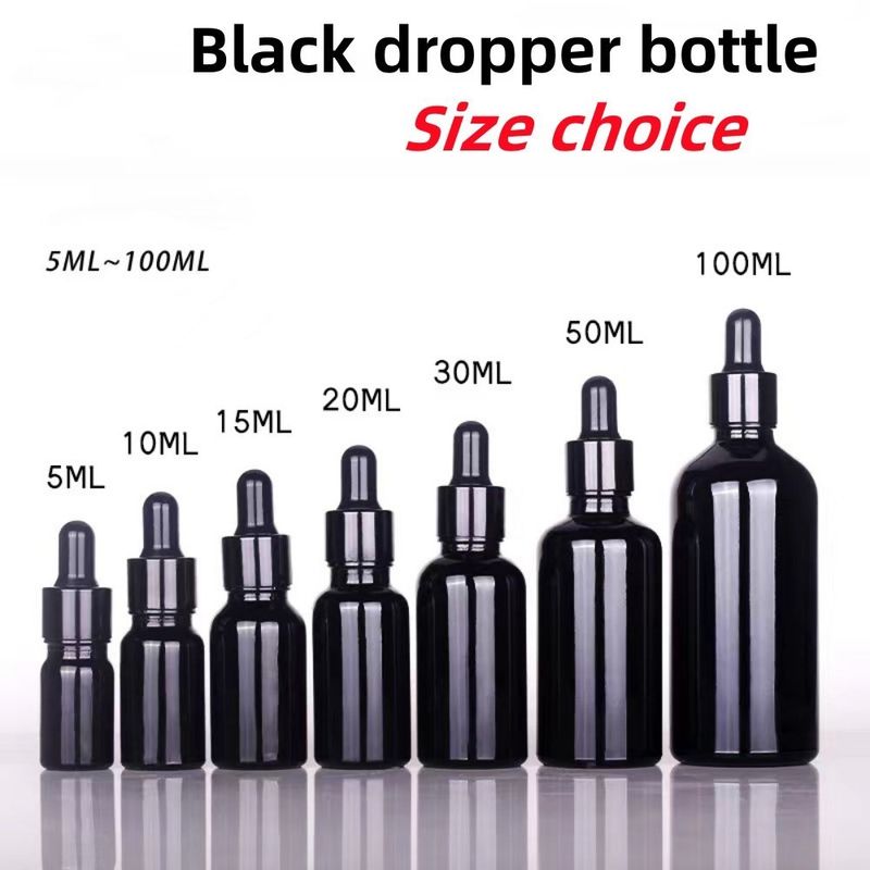 بطری های قطره ای شیشه ای سیاه درخشان 30 میلی لیتر 10 میلی لیتر 15 میلی لیتر 20 میلی لیتر 50 میلی لیتر بطری قطره ای شیشه ای خالی روغن ضروری