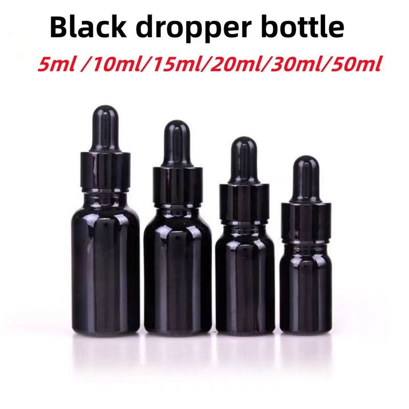 عمده فروشی ارزان 5ml 10ml 15ml 20ml 30ml 50ml بطری های خالی شیشه ای سیاه رنگ روغن ضروری با قطره کش