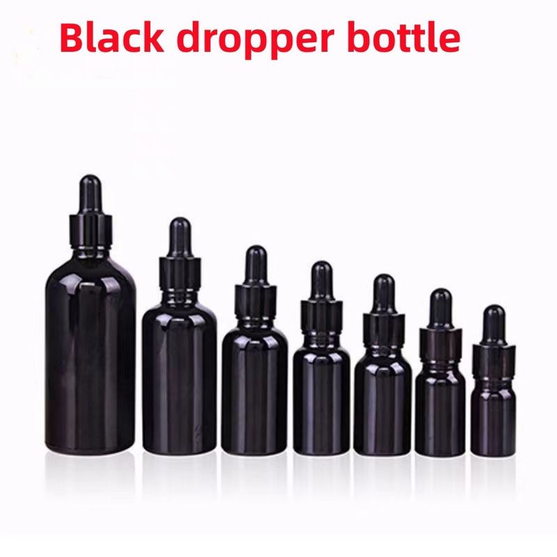 عمده فروشی ارزان 5ml 10ml 15ml 20ml 30ml 50ml بطری های خالی شیشه ای سیاه رنگ روغن ضروری با قطره کش