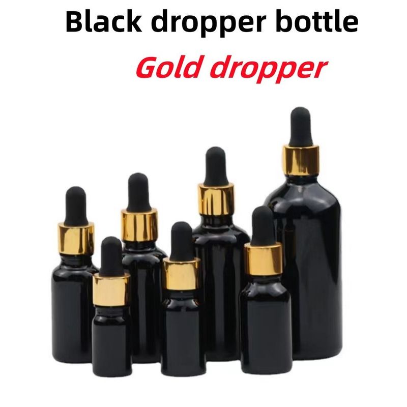 عمده فروشی ارزان 5ml 10ml 15ml 20ml 30ml 50ml بطری های خالی شیشه ای سیاه رنگ روغن ضروری با قطره کش