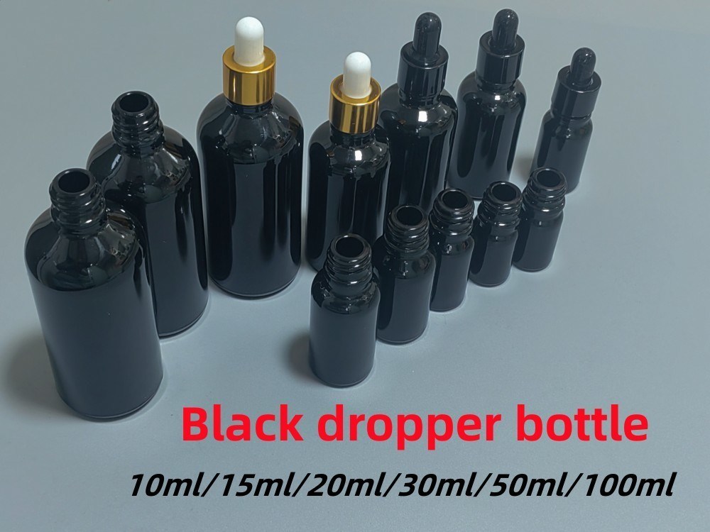 10ml 15ml 20ml 30ml 50ml 100ml روغن ضروری سیاه درخشان بطری قطره شیشه ای آرایشی