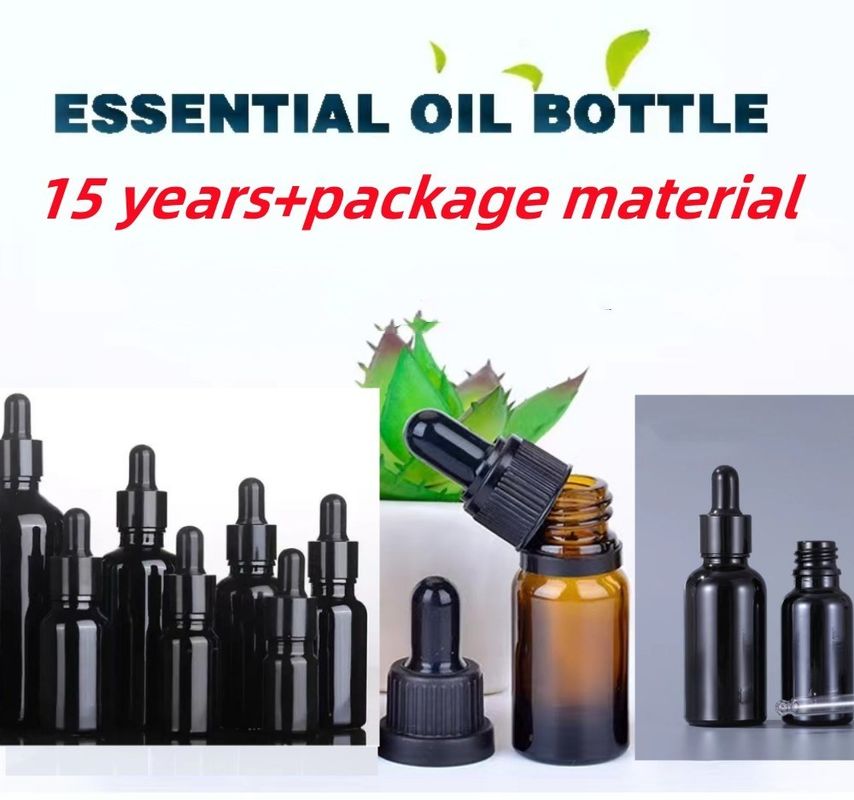 بطری 10 میلی لیتر 20 میلی لیتر 30 میلی لیتر 50 میلی لیتر خالی و گرد روغن ضروری شیشه سیاه درخشان بطری قطره دار با پیجیت شیشه ای کالیبر شده