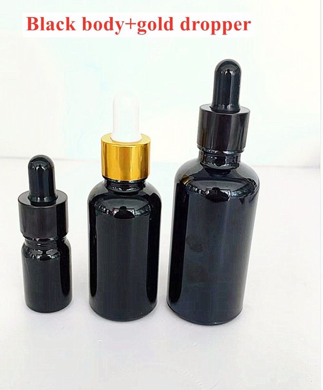 بطری 10 میلی لیتر 20 میلی لیتر 30 میلی لیتر 50 میلی لیتر خالی و گرد روغن ضروری شیشه سیاه درخشان بطری قطره دار با پیجیت شیشه ای کالیبر شده