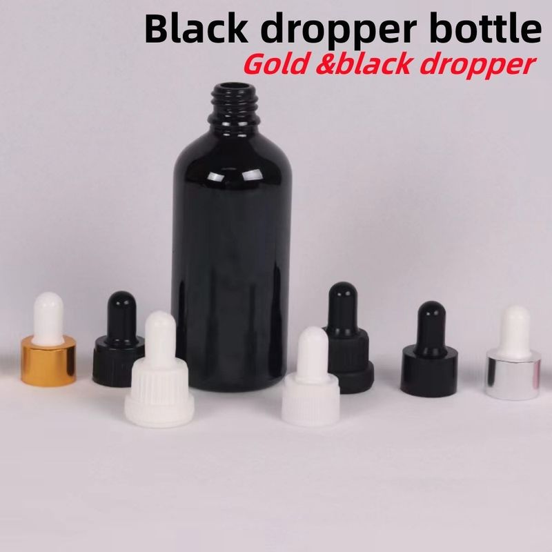 بطری 10 میلی لیتر 20 میلی لیتر 30 میلی لیتر 50 میلی لیتر خالی و گرد روغن ضروری شیشه سیاه درخشان بطری قطره دار با پیجیت شیشه ای کالیبر شده