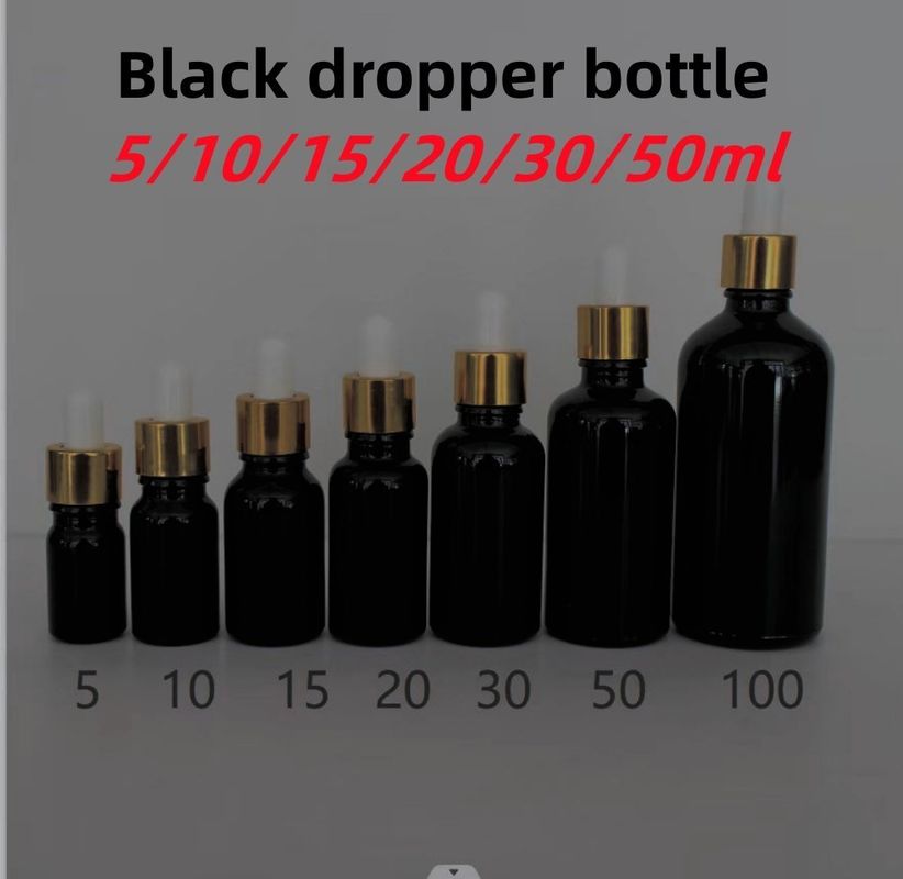 5ml 10ml 15ml 20ml سرم روغن ضروری شانه صاف گرد بطری روغن ضروری درخشان شیشه ای سیاه بطری قطره کش