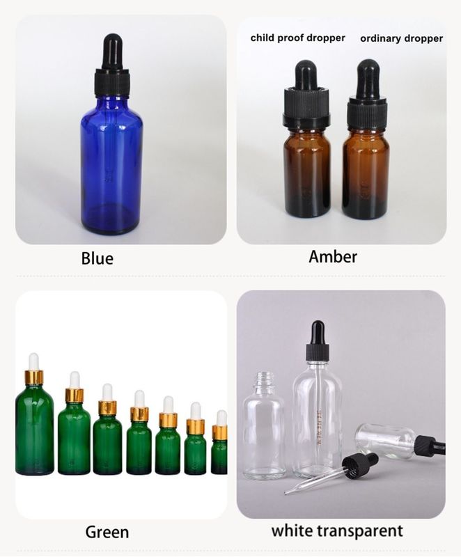 بسته بندی روغن ضروری 1OZ 2OZ 20ml 30ml 50ml سرم روغن ضروری زردچوبه بطری قطره ای شیشه ای با کاپ ضد بچه