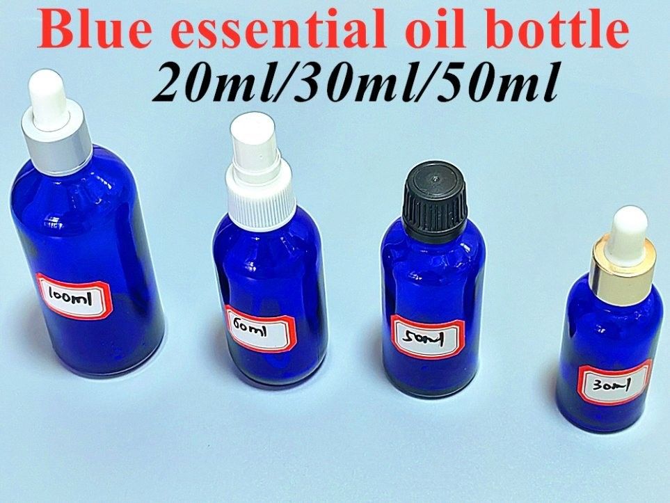بطری 20 میلی لیتر 30 میلی لیتر روغن ضروری سرم مراقبت از پوست بسته بندی آرایشی بطری قطره دار شیشه آبی کوبال بطری قطره دار با قطره دار