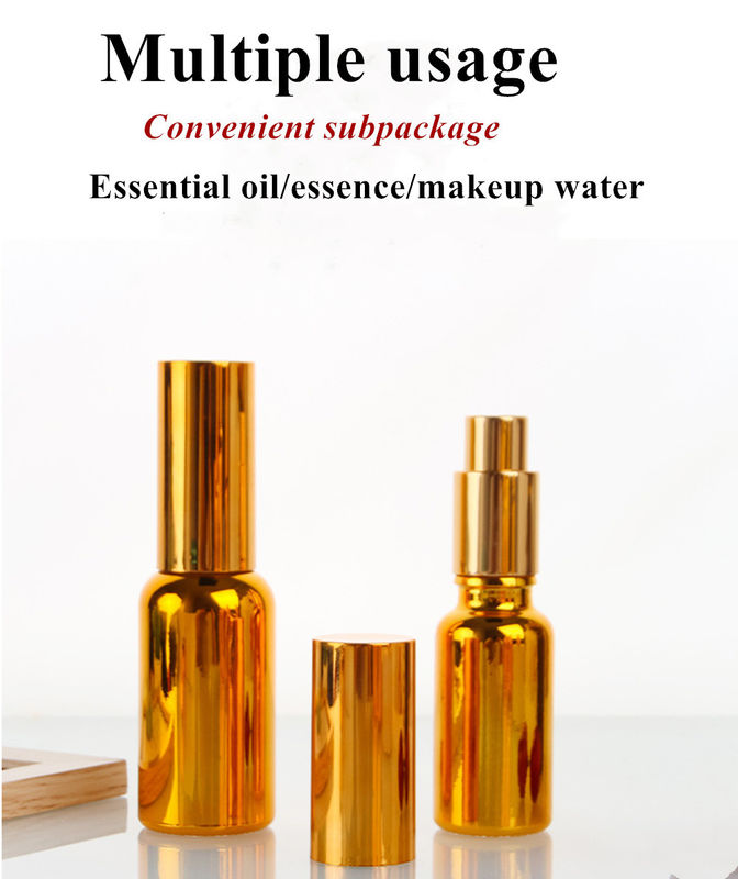 لوکس درخشان 30ml 50ml 60ml طلا UV الکتروپلاست سرم شیشه طلایی روغن ضروری شیشه بطری قطره دار با سر اسپری