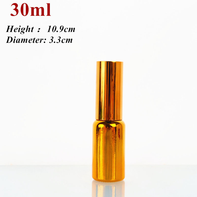 لوکس درخشان 30ml 50ml 60ml طلا UV الکتروپلاست سرم شیشه طلایی روغن ضروری شیشه بطری قطره دار با سر اسپری