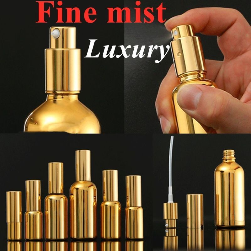 لوکس درخشان 30ml 50ml 60ml طلا UV الکتروپلاست سرم شیشه طلایی روغن ضروری شیشه بطری قطره دار با سر اسپری