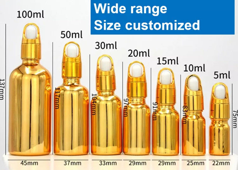 کیفیت بالا لوازم آرایشی لوکس بسته بندی 10ml 20ml 30ml 50ml الکتروپلاستی طلا روغن های ضروری سرم شیشه قطره کش بطری