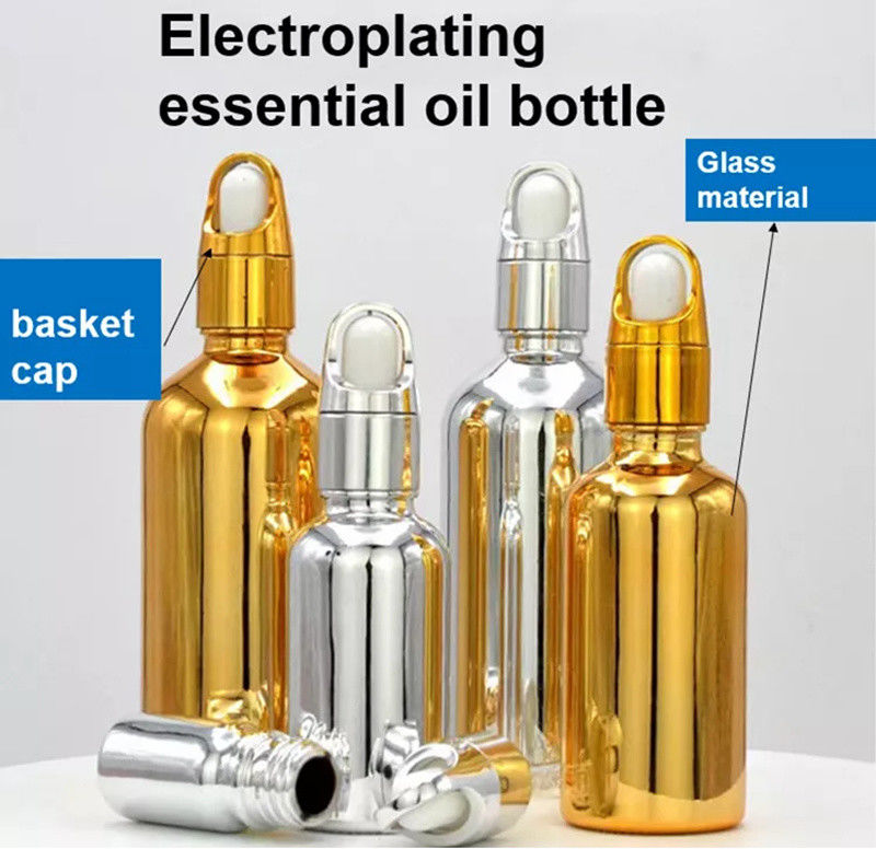 10ml 20ml 30ml 50ml بطری روغن ضروری طلایی الکتروپلاستر شده بطری طلایی کوچک لوازم آرایشی بطری قطره کش شیشه ای