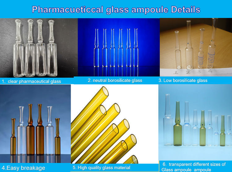1ml 2ml 5ml 10ml 20ml آمپول شیشه ای استاندارد چینی و ISO آمپول شیشه ای یکبار مصرف دارویی بوروسیلیکات