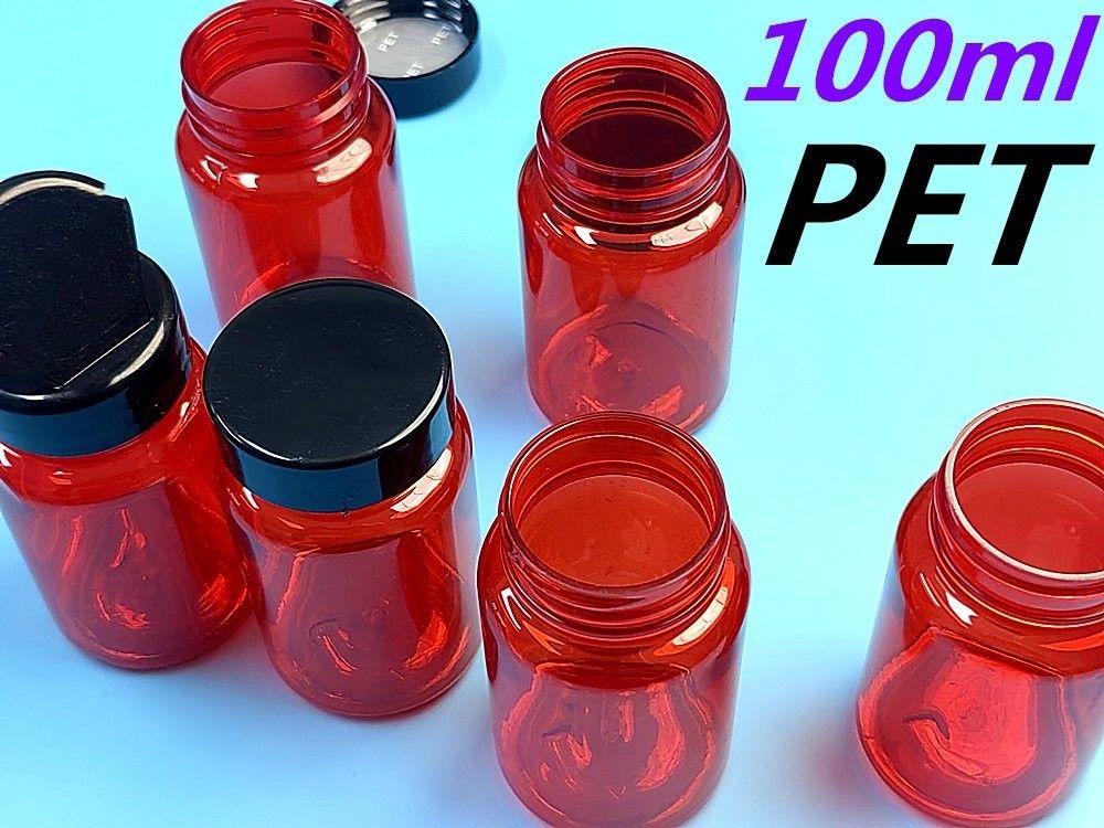100 میلی لیتر قرمز کم MOQ بطری های پلاستیکی قرص های پلاستیکی خالی سفارشی بطری های ویتامین کپسول بطری با کلاه پیچ فلپ بالا