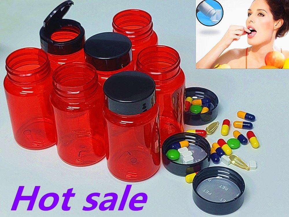 پلاستیک PET قرمز 100ml 150ml بطری داروی جامد کپسول قرص بطری بسته بندی ظرف مکمل مراقبت های بهداشتی بطری