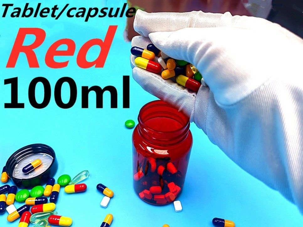 داروی مراقبت های بهداشتی بطری قرص 100 میلی لیتر کپسول پلاستیکی قرمز PET بسته بندی ویتامین قرص دارویی بطری با کلاه پیچ