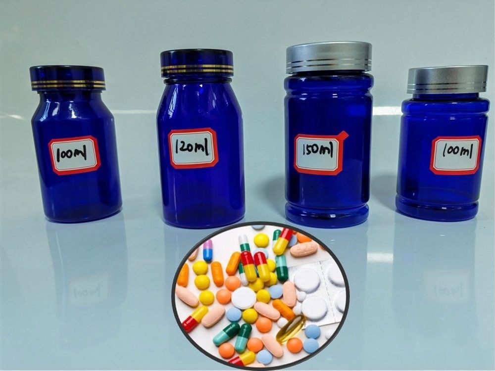 بطری پلاستیکی 100 سی سی 120 سی سی برای قرص ها کپسول های شفاف آبی PET قابل پر کردن مجدد پلاستیک پودر جامد
