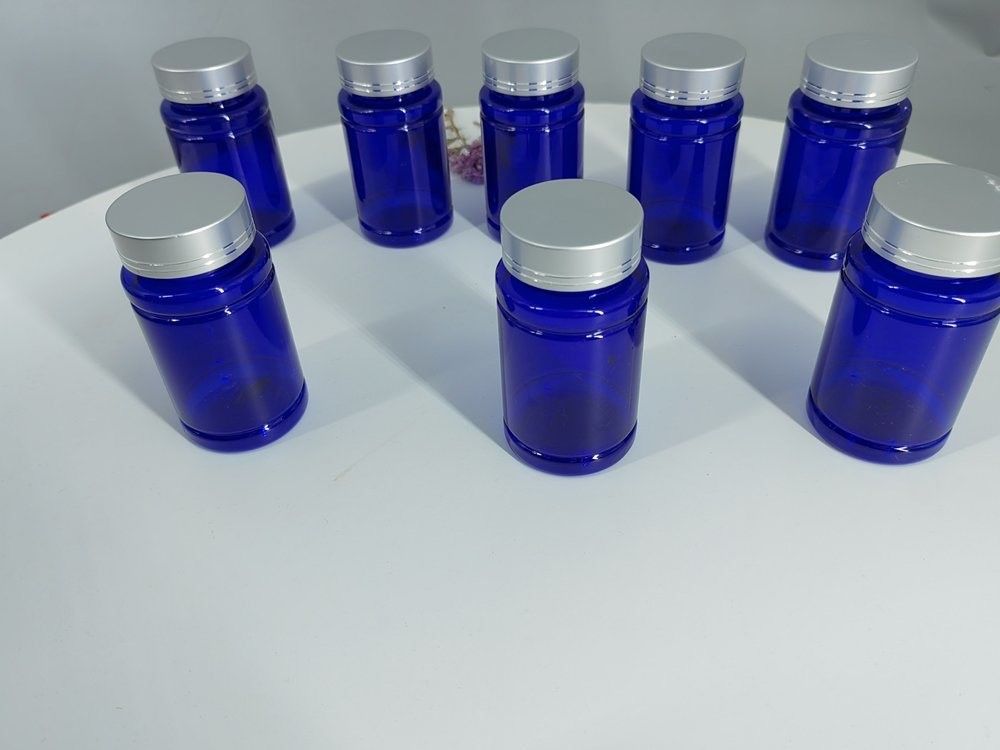بطری پلاستیکی 100 سی سی 120 سی سی برای قرص ها کپسول های شفاف آبی PET قابل پر کردن مجدد پلاستیک پودر جامد