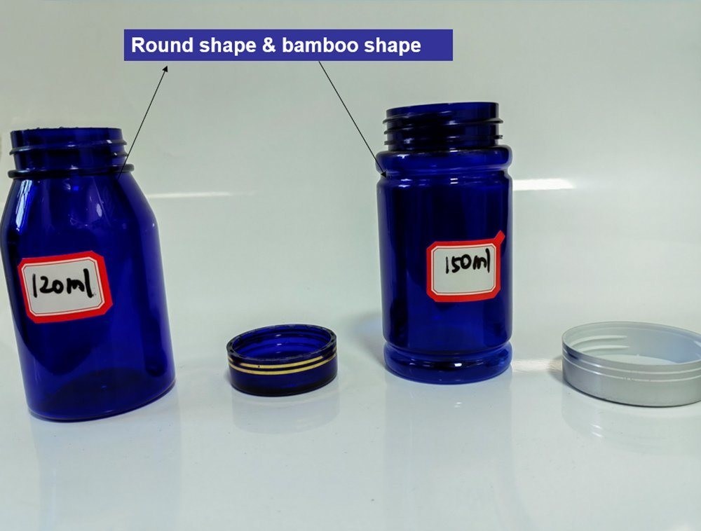 100cc 120cc 150cc بطری پلاستیکی برای قرص ها کپسول شفاف آبی پالتو قابل پر کردن مجدد بطری دارویی پلاستیکی با دوز جامد