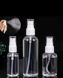 بطری اسپری پلاستیکی PET کوچک شکل گرد 60ML 100ML بطری اسپری پلاستیکی PET شفاف 50ml بطری اسپری ضدعفونی کننده دست