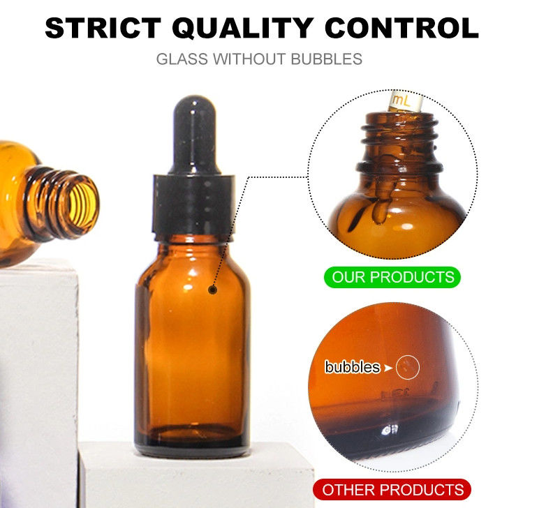 فروش داغ 5ml 10ml 15ml 30ml 50ml آب سرم امبر بطری های روغن ضروری بطری های قطره کش شیشه ای