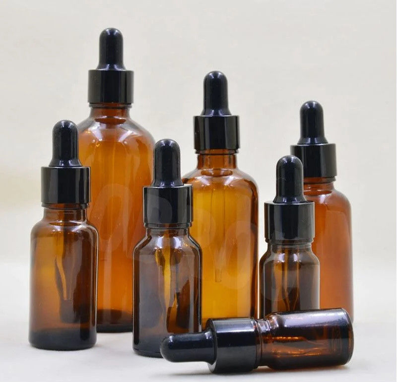 فروش داغ 5ml 10ml 15ml 30ml 50ml آب سرم امبر بطری های روغن ضروری بطری های قطره کش شیشه ای